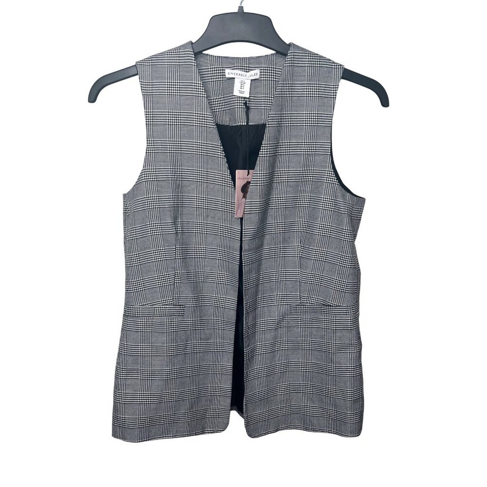 Sincerely Jules Black & White Glen Plaid Sleeveless Vest Womens Size Small - Picture 10 of 12